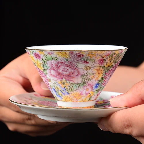 Ручная роспись Креативный цветочный узор чайная чашка Цзиндэчжэнь Керамическая маленькая пуэр чайные пиалы офисная чайная церемония посуда для напитков чашки для Саке подарок - Цвет: C
