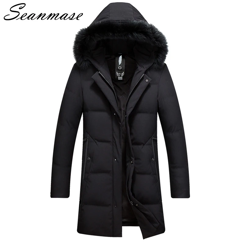 2019 Men's Long Down Jacket With Fur Hood Windproof Parka Men High