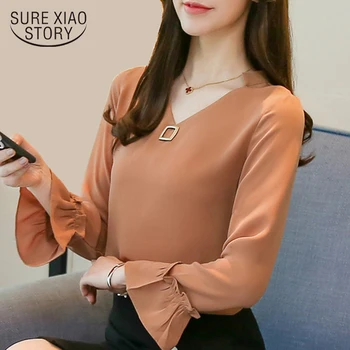 

2019 spring chiffon blouse womens tops and blouse fashion causal shirt long sleeve womens shirts plus size OL femininas 1955 50