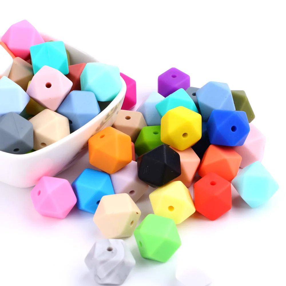 TYRY.HU 10Pcs Silicone Hexagon Beads 14mm Baby Teething Beads BPA Free Baby Teethers DIY Necklace Pacifier Chain Accessories