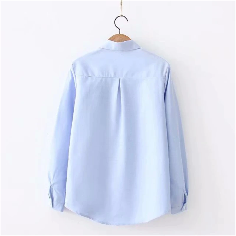 LUNDUNSHIJIA, школьная рубашка с длинным рукавом для девочек, белые, синие топы женские, блузки, женская рубашка с карманом, с рисунком зонтика, с вышивкой