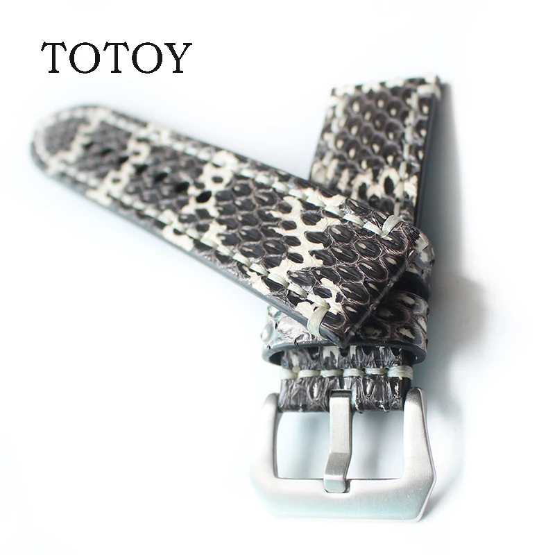 

TOYOY real python leather strap, gray soft 20mm22mm24mm26mm full grain bright leather watch strap for Seiko watch strap