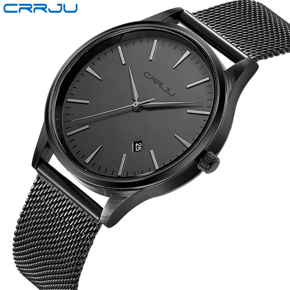 CRRJU-reloj analógico de cuarzo para hombre, accesorio de pulsera