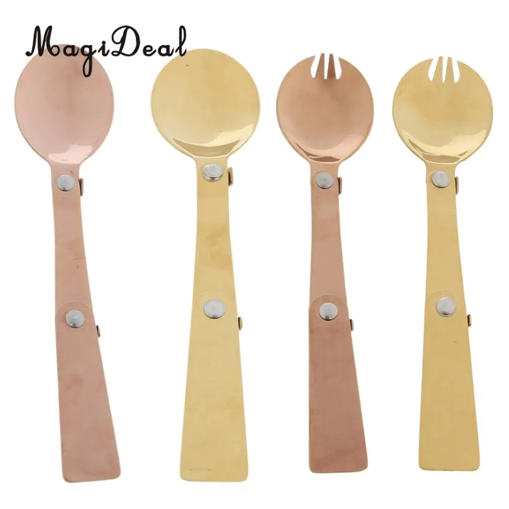 Hiking Camping Cook Picnic Foldable Spoon Stainless Steel Fork Traveller Spork with Hanging Buckle Storage Case