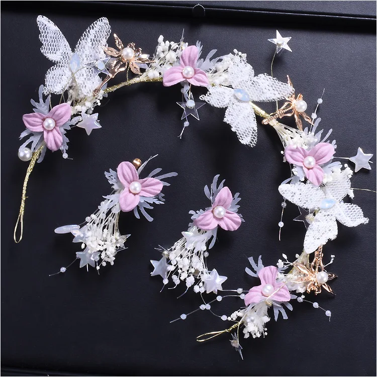 

bride's headdress wedding accessory wedding fairy hair ornament set Korean princess style flower hairbands earrings sets