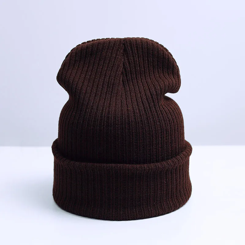 Модная зимняя женская шапка унисекс/мужская шапка Skullies Beanies, мужская шапка Beanies, простая тёплая шапка, Прямая поставка - Цвет: I Brown