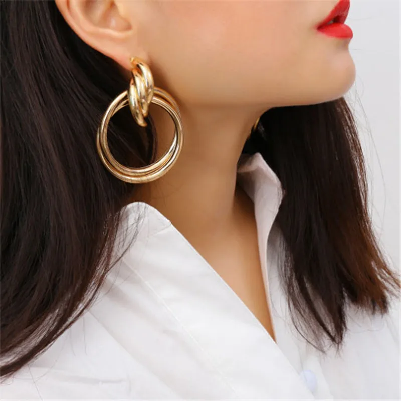 

Hyperbole Gold Color Open Circles Drop Earrings For Women Geometric Round Distortion Metal Dangle Earring Fashion Jewelry A353