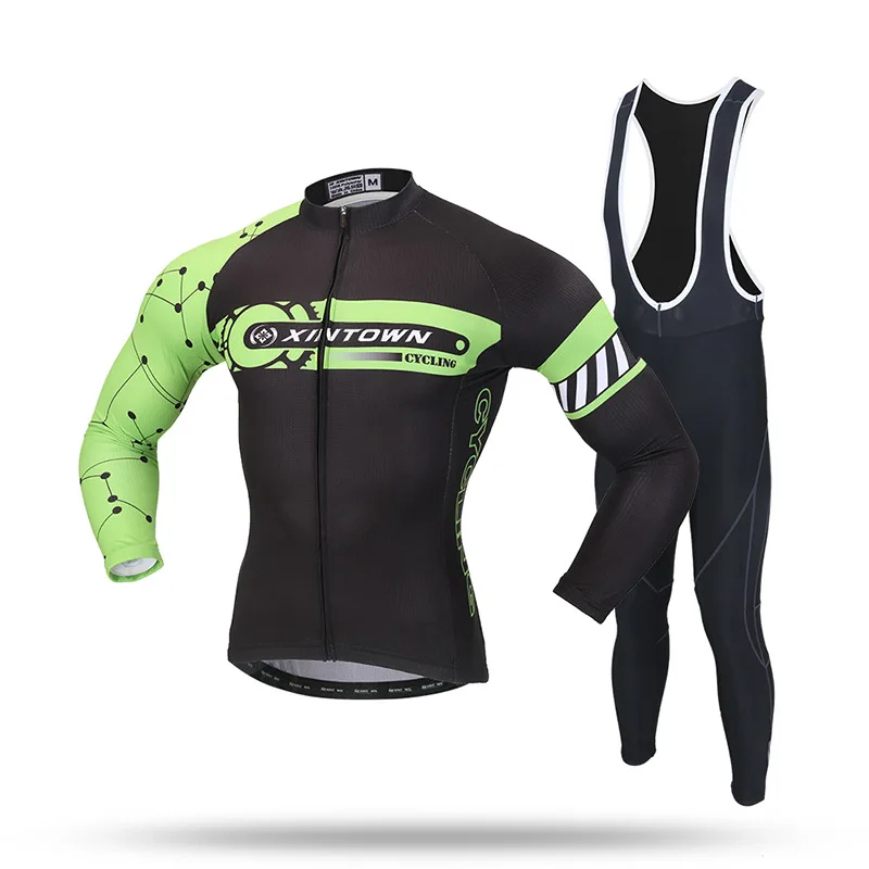 

2017 Road MTB Bike Bicycle Long Sleeve Set Spring Autumn Anti-sweat Quick Dry Jersey and GEL Bib Pants Trousers Cycling Suit