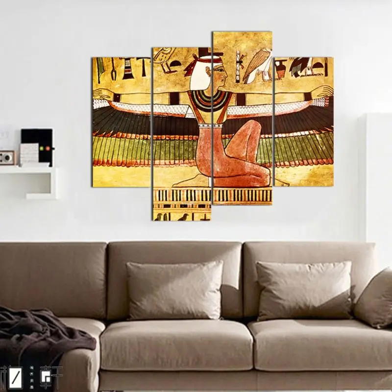 4 Panel Modern Abstract Wall Art Painting Egyptian Woman Canvas Painting For Living Room Home