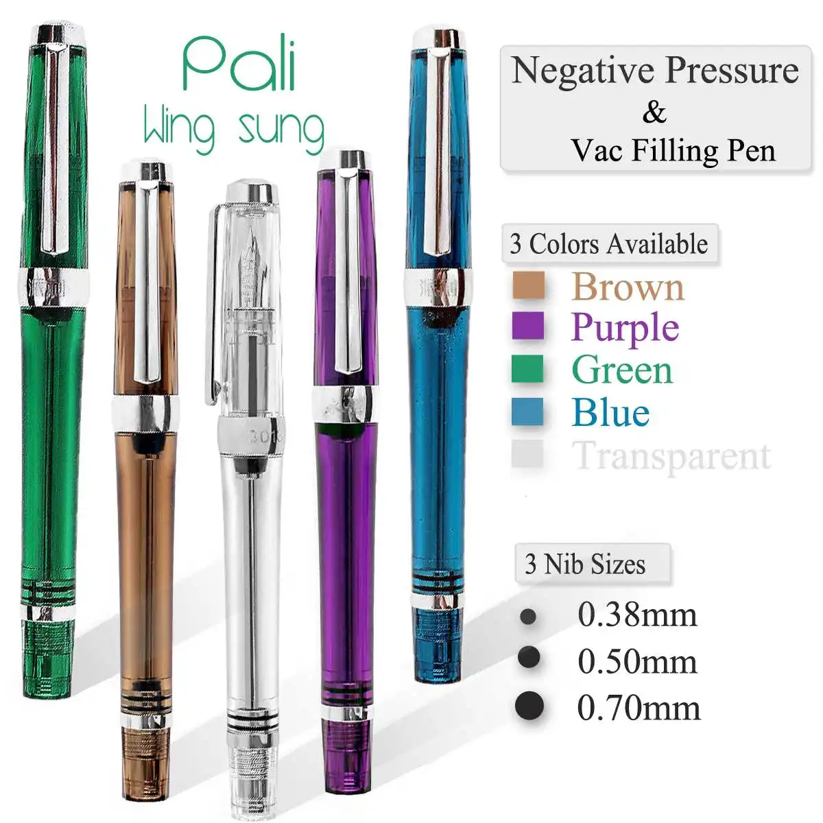 

NEW 3013 Vaccum Fountain Pen Resin EF 0.38mm \F 0.5mm \M 0.7mm Nib Ink Pen Transparent/Purple/Brown