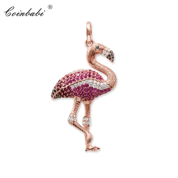 

Pendant Red Bird Rose Gold 925 Sterling Silver For Women Girls Trendy Gift Europe Chains Jewelry Pendant Fit Necklace