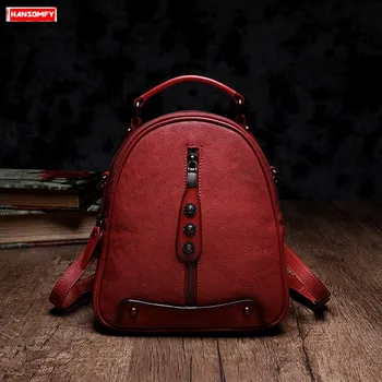 

2020 New Genuine Leather Women Bag Female Retro Wild Lady Shoulder Bag Packet Tide Backpack Cow Leather Arcuate Shoulder Strap