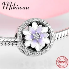 Подарок на день матери 925 пробы серебро фиолетовый цветок выемчатый кулон с подвеской циркониевые бусы ювелирных изделий fit браслет подвес Пандора