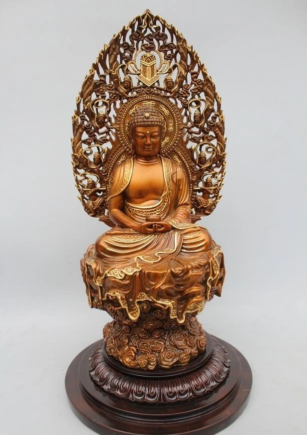 

16"China Buddhism Scarce Royal Bronze Gild Sakyamuni Amitabha Buddha Bowl Statue