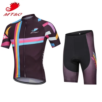 

MT&C Man Summer Cycling Jersey Sets Purple Breathable Quick Drying Short Sleeve Sport Tights Team Bike Color Stripes Clothes Set