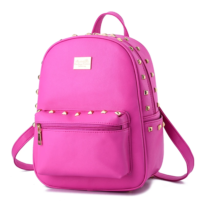 Women Backpack High Quality PU Leather School Bags Teenager Girls Pink
