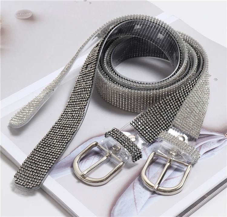 

New Bling Full Rhinestone PVC Women Waist Belts Fahion Korean Style Luxury Crystal Plastic Jean Belts Ladies Slim Caestus Belt