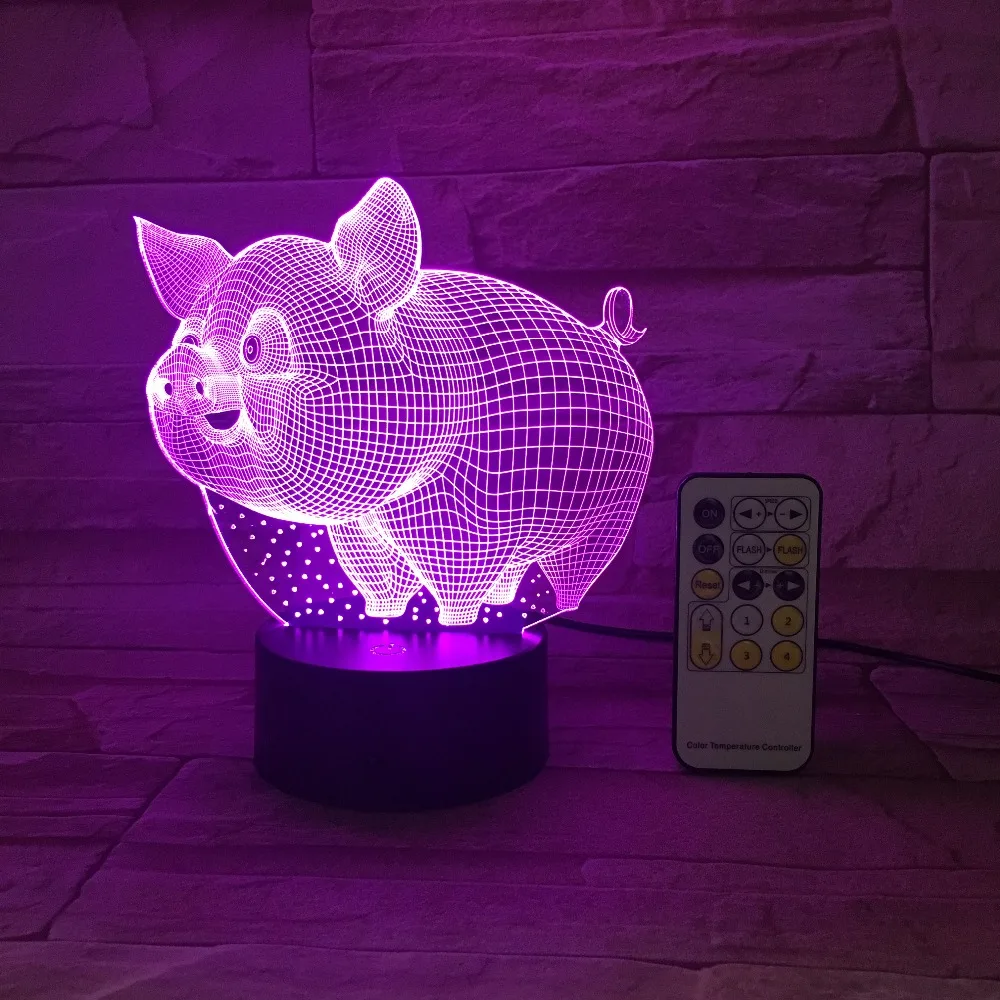 

Pig 3D LED Night Light Remote Or Touch Control Colorful 5V USB Creative Small Acrylic Led Table Lamp Self Gifting Home Deco Gift