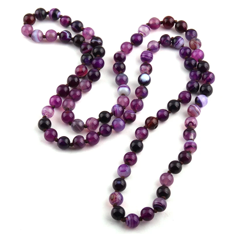 Fashion Jewelry Onyx Semi Precious Stones Bead long Knotted Necklace