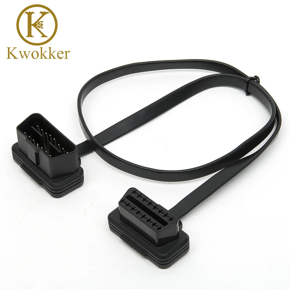 KWOKKER плоский тонкий как лапша OBDII OBD2 16Pin ELM327 от мужчины к женщине расширение локтя
