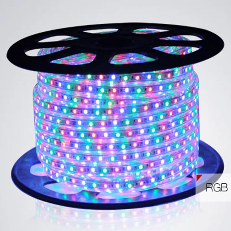 RGB LED tira 5050 impermeable verlichting luz de neón y 110 V/220 V striscia iluminacion led franja 5 M 6 M 7 m 8 M 9 m 10 M