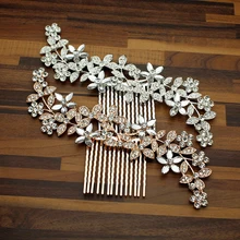 Большой модный лист цвета розовое золото женский свадебный гребень для волос Серебряный Кристалл подружки невесты цветочный головной венок для невесты Пышное ювелирное изделие