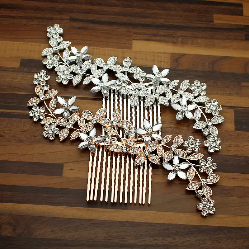 Large Fashion Rose Gold Leaf Women Wedding Hair Comb Clip Silver