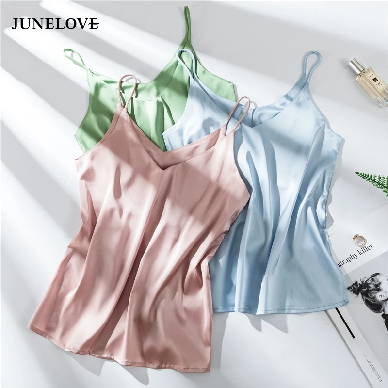 

Spaghetti Strap Top Women Halter V Neck Basic White Cami Sleeveless Satin Silk Tank Tops Women'S Summer Sexy Camisole Plus Size