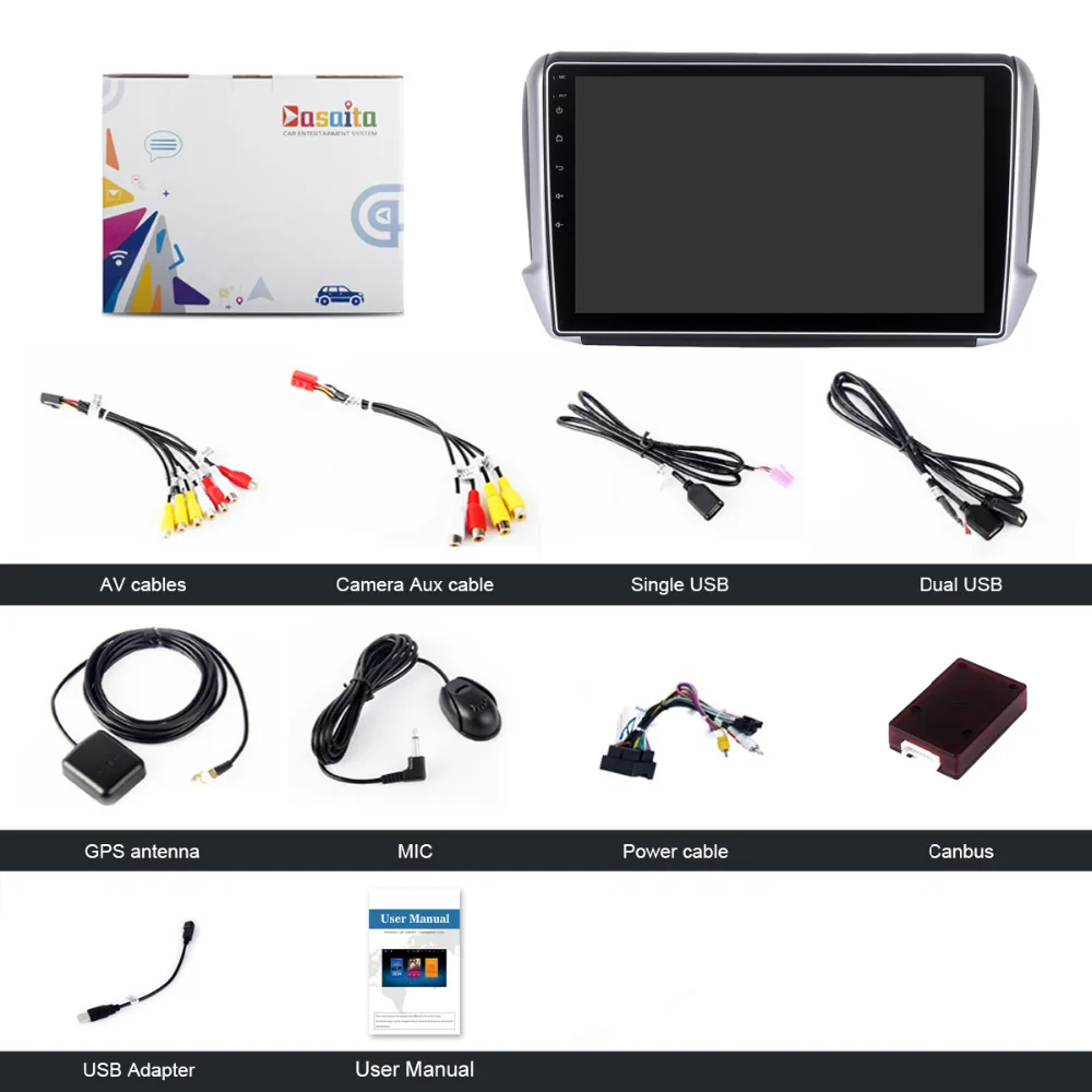 Top Dasaita 10.2" Android 9.0 Car GPS Radio Player for Peugeot 2008 208 din GPS for Peugeo with Octa Core 4GB+32GB Stereo Multimedia 4