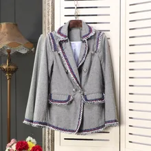 Подиум Ранняя весна Новая мода Повседневная укороченная куртка Женские плетеные цвета кисточкой Кружева Тонкий маленький костюм куртка высокого качества