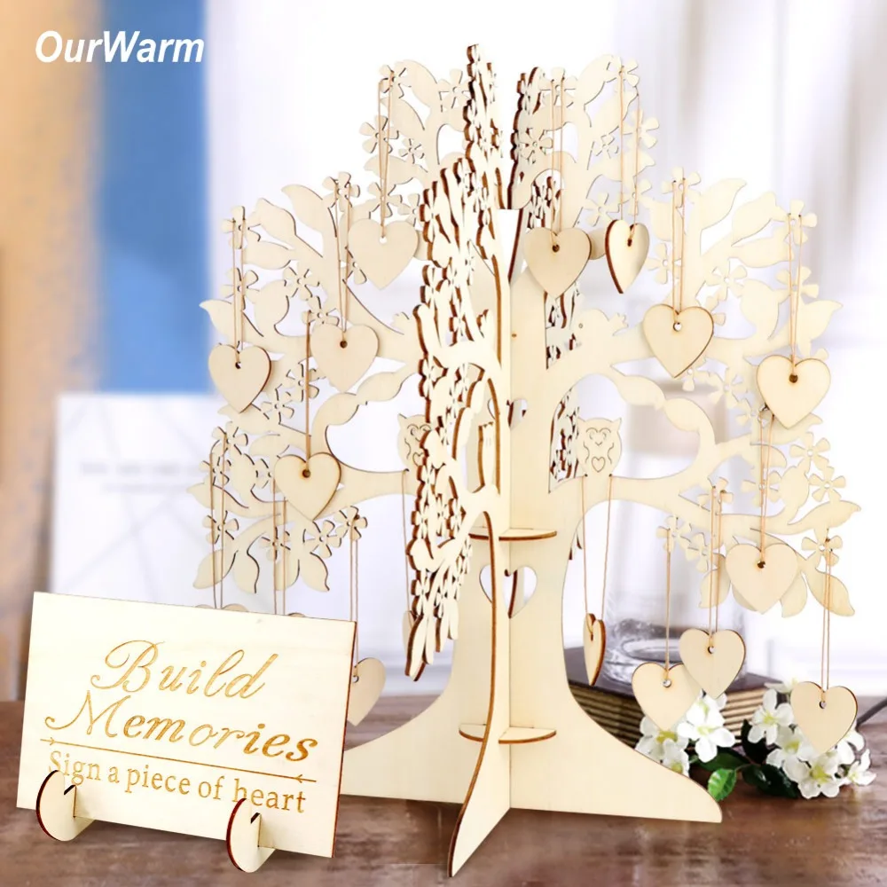 

OurWarm Rustic Wedding Wooden Guest Book Tree DIY 3D Heart Signature Guest Book Family Tree Wedding Decoration Table Centerpiece