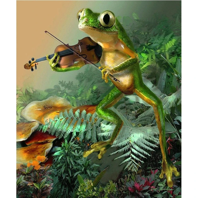 

Full Round Diamond 5D DIY Diamond Painting Picture "Frog Playing Violin" Embroidery Cross Stitch Mosaic Room Decor KBL