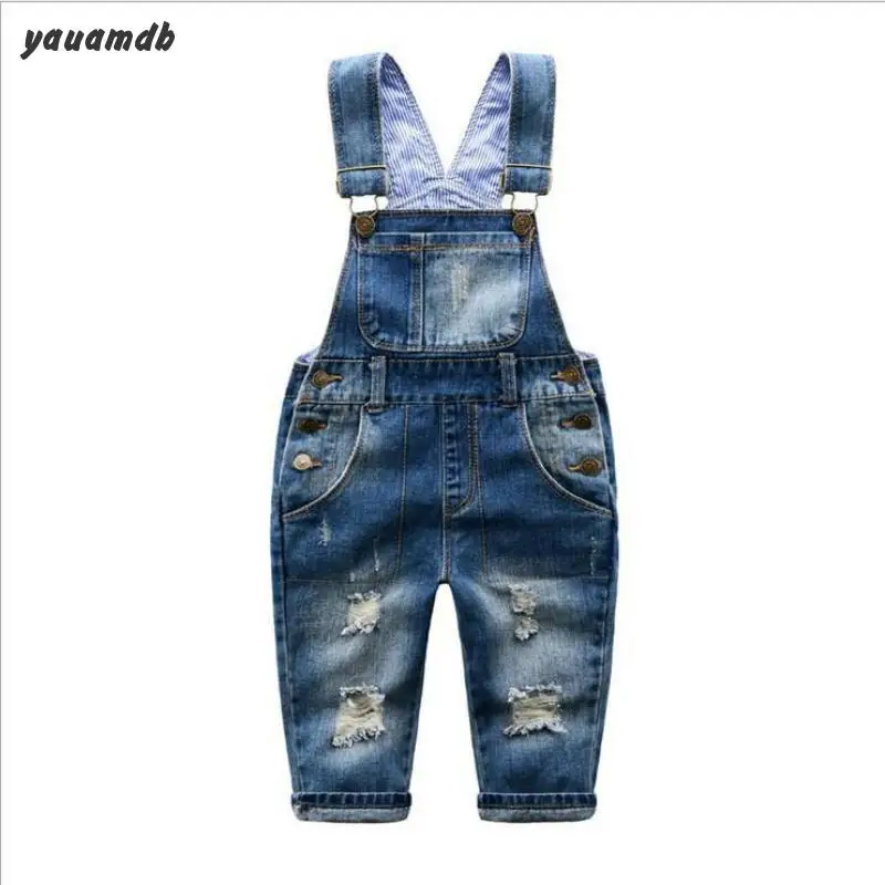 Kids Overalls 2017 autumn spring boys pant cotton trousers hole