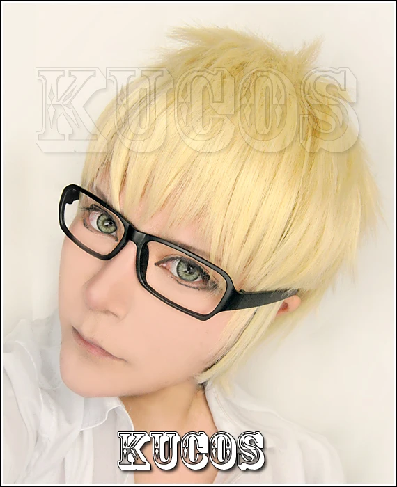 Аниме Haikyuu! Kei Tsukishima короткий светлый блонд косплей костюм парик термостойкий (не включает очки)