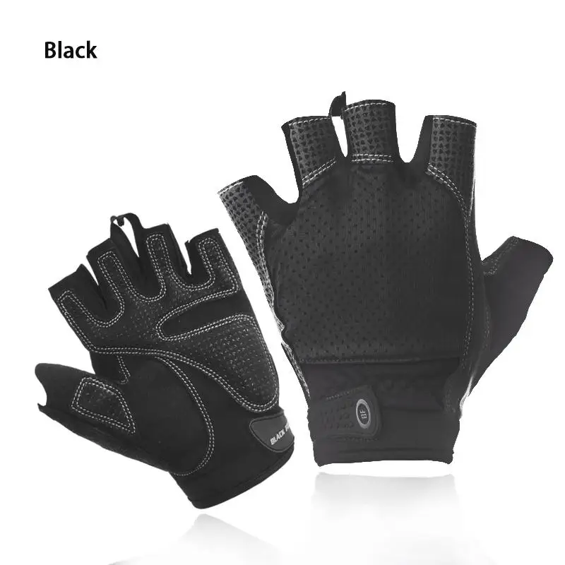Женские и мужские спортивные перчатки для тренировок, бодибилдинга, гантели для тяжелой атлетики, перчатки на полпальца, силиконовые гелевые противоскользящие перчатки для спортзала - Цвет: Black