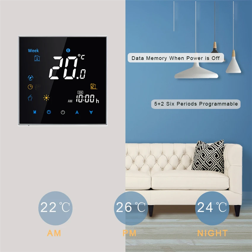 Умный термостат Wi Fi система HVAC цветной отрицательный дисплей для 3А подогрева
