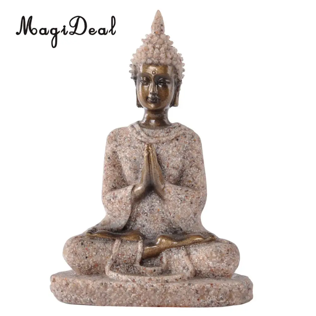MagiDeal The Hue Sandstone Meditation Buddha Statue Sculpture Hand Carved Figurine Home Office Decor