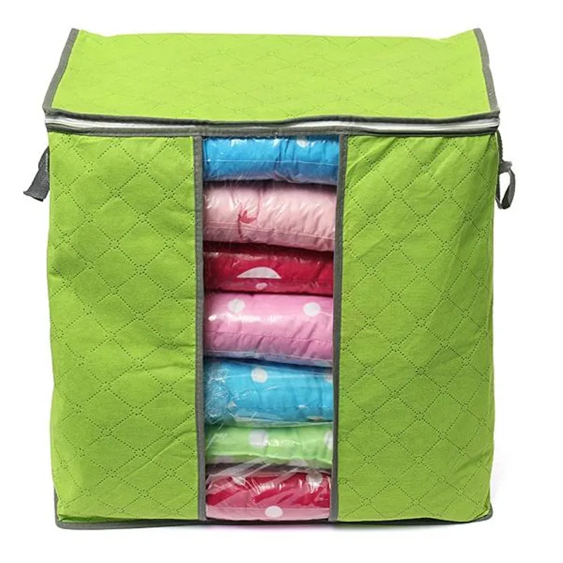 Бамбуковая Портативная сумка для хранения одежды, органайзер 60*40*35 см складной шкаф, органайзер для подушки, одеяло, постельные принадлежности - Цвет: Green S