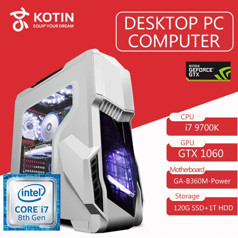 Игровой ПК KOTIN Z2 Intel I7 9700K GTX1060 6 ГБ GPU 120 SSD ТБ HDD игровой стол ASUS B360M 8 ОЗУ компьютер PUBG 4