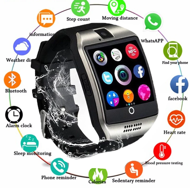 Bluetooth Смарт часы Q18 с камерой Facebook Whatsapp Twitter Синхронизация SMS Smartwatch поддержка SIM TF карта для IOS Android PK DZ09
