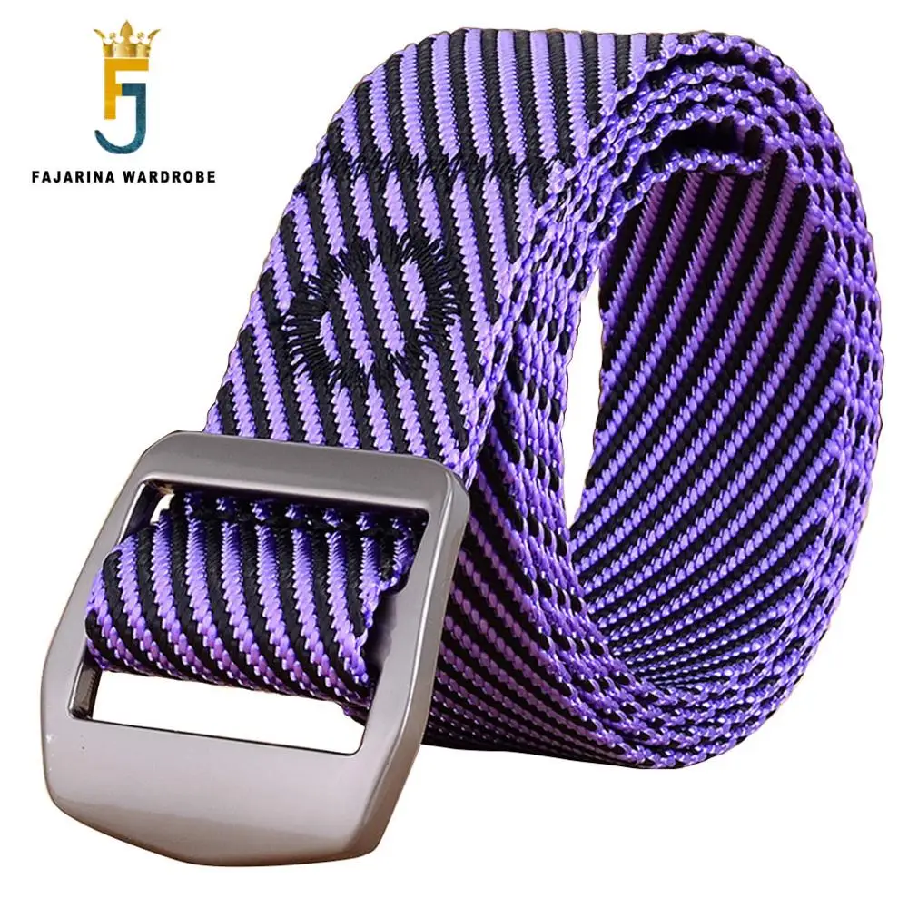 FAJARINA Unisex Quality Alloy Smooth Buckle Canvas Casual Styles Straped Patchwork Nylon Belts Female 95-125cm Length CBFJ0041