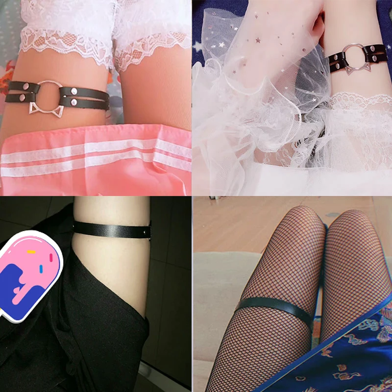 

Kitten head leather Leg animal bar chain Sexy Punk elasticity leg garter sock Night club Dance Street beat Foot ring Anklet