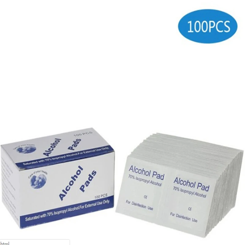 100pcs lot Portable Alcohol Swabs Pads Wipes Antiseptic Cleanser Cleaning Sterilization First Aid Home outdoor alcohol 1