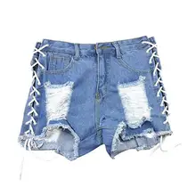 Новые летние женские джинсовые шорты с высокой талией Прямые Сексуальные рваные короткие джинсы для женщин с кисточками бандажные штаны r644