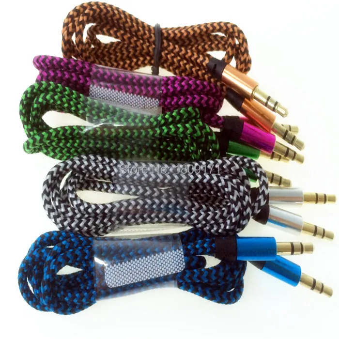 Best 500pcs/lot 1m Nylon Braided Aux audio cable for iphone 4 5 6 for ipod mp3 for samsung htc 6