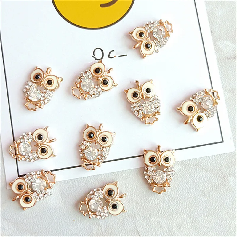 

10 PCS 20*14mm Fashion Metal Alloy KC Gold Crystal Rhinestone Owl Connectors Charm DIY Jewelry Accessories
