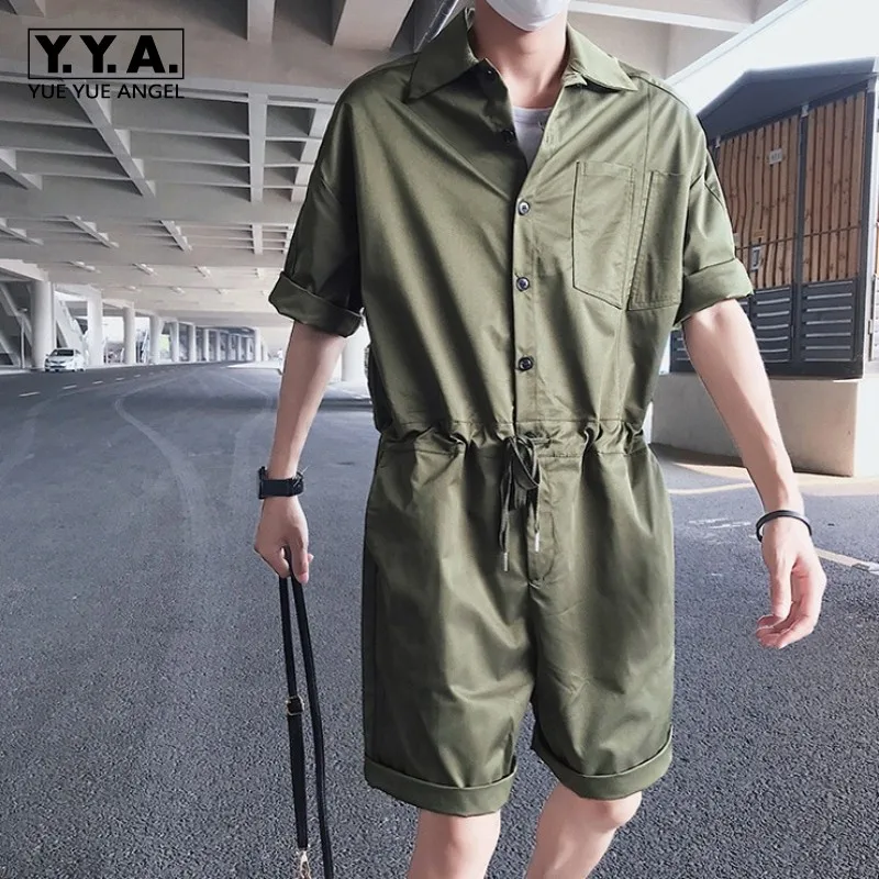 New Arrival Summer Male Jumpsuit Fashion Man Single Breasted Drawstring