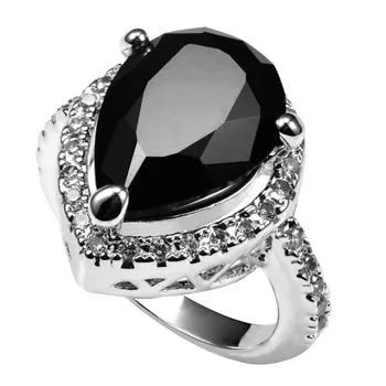 

Huge Black onyx With Multi White Crystal Zircon 925 Sterling Silver Ring Factory Price For Women Size 6 7 8 9 10 11 F1509