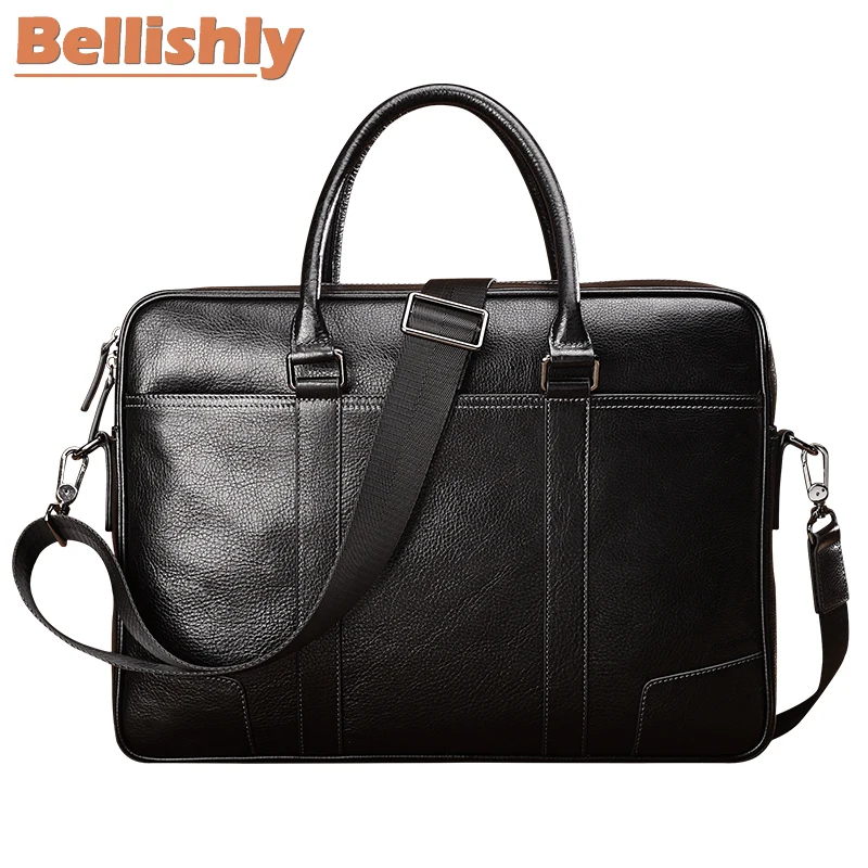 

Bellishly Men's Black Briefcase Male Leisure Handbags Man Shoulder Business Office Bags Men Genuine Leather Portfolio Laptop Sac