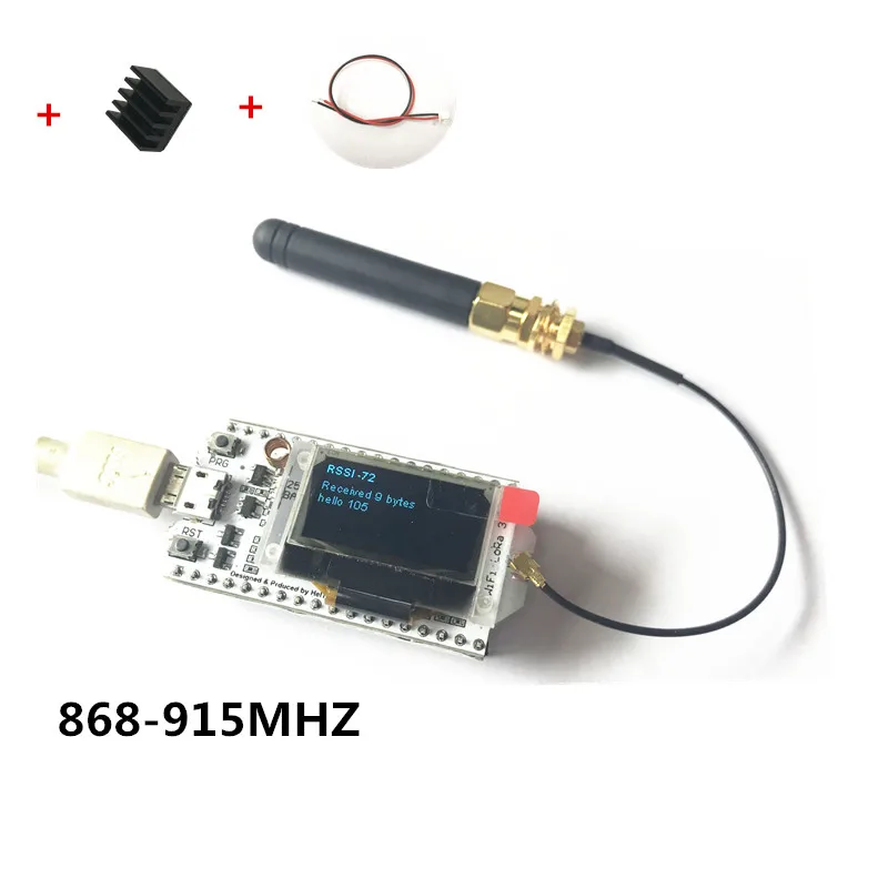 

1PCS 868MHz/915MHz SX1276 LoRa Board with ESP32 0.96 Inch Blue OLED Display with heat sink and Lipo connector wire